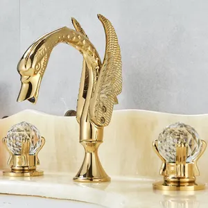 Luxury Deck Mounted Bathtub Waterfall Faucet Gold Swan Basin Faucet Shower Bath Mixer Tap