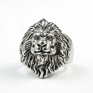 Bagues tête de Lion pour hommes, bijoux d'animaux, couronne Hiphop, Style Punk