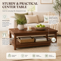 Table basse en bois avec étagère inférieure, table centrale moderne pour le salon