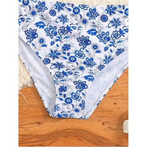 FOXA Girl's 2 Piece Floral Print Halter <b>Bikini</b> High Waisted Swimwear Stretch Spandex Polyester Bathing Suit - Product Image 2