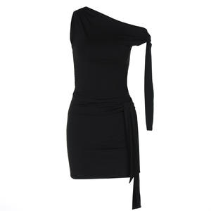 Conjunto de Dos Piezas Sexy <span class=keywords><strong>para</strong></span> <span class=keywords><strong>Mujer</strong></span> con Cordones, Top Corto sin Mangas con un Hombro Descubierto y Minifalda Ajustada, Trajes Casuales - Product Image 6