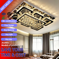 Lampu Plafon LED Perak Modern Bentuk Persegi Panjang DUOMEIJU dengan Kristal dan Remote Control untuk Ruang Tamu, Kamar Tidur, Ruang Makan, Dapur