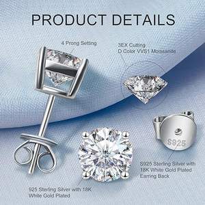 0.1ct-5ct 3-11Mm Moissanite Oorbellen 925 Sterling Zilver Vergulde Studs D Kleur Vvvs Diamant Voor Mannen Gra Luxe Sieraden - Product Image 4