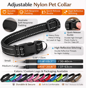 Kalung Anjing Reflektif Custom 12 Warna, Empuk, Berlapis Neoprene, Bernapas, dari Bahan <span class=keywords><strong>Nylon</strong></span> - Product Image 4