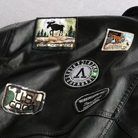 Blouson Bomber Décontracté Homme en Cuir PU de Haute Qualité, Style Chinois, Brodé, Col Revers Ample, Motif Lettres, Vente en Gros