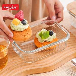 Boîte à bento en verre Pyglass avec couvercle - Contenant alimentaire rectangulaire en verre borosilicate de haute qualité avec couvercle en bois - Product Image 3