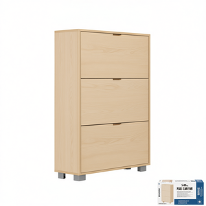 ชั้นวางรองเท้าพร้อมบานพับ 3 บาน ทำจากไม้เมลามีน ขนาด L76xH118xD30 สีเพิร์ลเอล์ม - Product Image 3