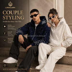 Sweat à capuche zippé surdimensionné pour homme, style streetwear, avec strass et cristaux sur toute la surface, coupe ample et épaisse, personnalisable, vente en gros - Product Image 4