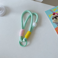 Cinturino da Polso Mini Intrecciato a Mano in Nylon con Decorazione di Perle e Gancio, Portachiavi Bicolore per Chiavi, Borsa, Telefono