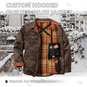 Customized Hooded <b>Quilted</b> Pilot Jacket Badge Front Logo Winter Casual Long Sleeve <b>Single</b> Button Reversible Waterproof Unisex - Product Image 2
