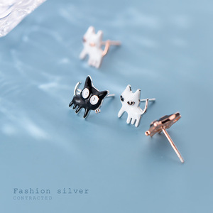 Antiallergico puro argento sterling asimmetria gatto bianco e nero pet <span class=keywords><strong>orecchini</strong></span> della vite prigioniera <span class=keywords><strong>per</strong></span> i <span class=keywords><strong>bambini</strong></span> <span class=keywords><strong>bambini</strong></span> gioielli - Product Image 3