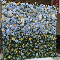 Panel Bunga Mawar 3D Biru Muda Modern yang Menawan, Latar Belakang Dinding Bunga Sutra Kepadatan Tinggi untuk Dekorasi Pesta Pernikahan atau Baby Shower Anak Laki-laki 8x8 kaki