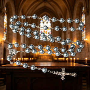 Collier religieux catholique en bois avec perles et croix plaquée argent, en alliage ABS/Zinc, mini perles phosphorescentes, vente en gros, pièce maîtresse - Product Image 5