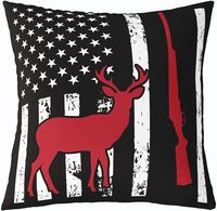 4 housses de coussin carrées en lin pour la chasse et la faune, housse de coussin rouge avec drapeau américain, adaptée aux garçons, housse de coussin de chasse