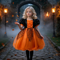 Robe en satin orange pour filles, col rond, tenue formelle d'été pour enfants, motif imprimé, longueur genou, collection en promotion