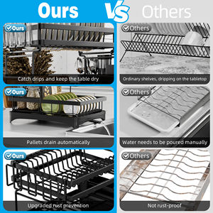 सिंक के ऊपर 3 टीयर रसोई स्टील प्लेट डिश और कटोरे डिलर सुखाने भंडारण आयोजक रैक सिंक के लिए बर्तन धारक के साथ - Product Image 3