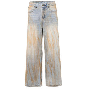Muddy Washed Wide Leg Jeans Hombres Baggy Fit Denim Jeans Real Shot Vintage Waste Soil American Style Loose Mop Pantalones de pierna ancha - Product Image 2