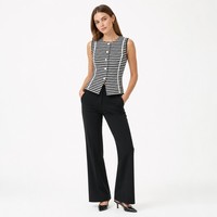 OEM ODM Personnalisé Coréen Été Femme Noir Blanc Rayé Sans Manches Gilet Tricoté Coupe Ajustée Boutonné