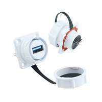 Conector USB 3.0 Plano Hembra para Montaje en Panel Lshitech M21mm IP68 Impermeable, Contactos de Cobre, Carcasa de Nailon para Cámaras de Seguridad en Exteriores