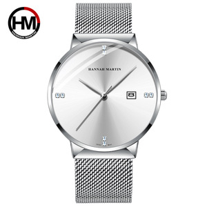 <span class=keywords><strong>Hannah</strong></span> Martin nouveau noir grand cadran incrusté de diamants simple conception à trois aiguilles hommes japon mouvement montre à quartz en acier inoxydable dos - Product Image 5