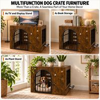 Cage pour chien de 32 pouces, meubles pour chiens, cage en bois et métal avec rotation à 360° °   Bols réglables, table d'appoint décorative pour animaux de compagnie