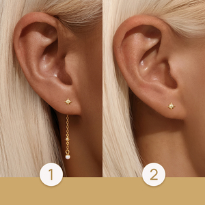 ต่างหูทองคำ 18K เงินแท้ 925 ประดับโอปอลรูปดาวสี่แฉกและแปดแฉก - Product Image 6