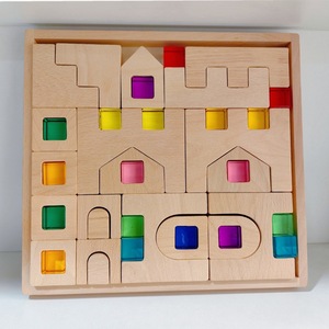 Castillo de cuento de hadas, bloques de construcción de gemas, montaje creativo para niños, juguete educativo, efecto de sombra de luz hecho de madera - Product Image 1