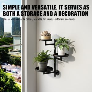 3 Tier Black Metal <b>Wall</b> <b>Mounted</b> <b>Plant</b> Stand Round Adjustable Indoor Flower Holder For Home Decor - Product Image 3