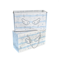 Coffret Cadeau Ailes d'Ange Bleu Clair avec Sac Cadeau Assorti Rayé Étoile Note de Musique – Emballage Portable pour Anniversaire et Baby Shower