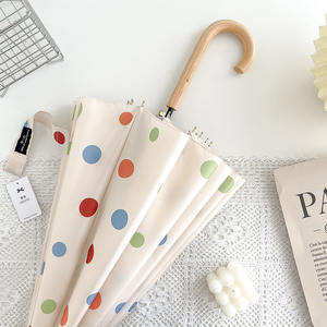 <span class=keywords><strong>Parapluie</strong></span> droit vintage à pois avec poignée en bois en forme de J, personnalisable avec logo OEM, pour femme, cadeau boutique, vente en gros - Product Image 6