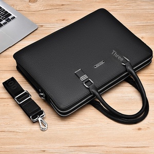 Men's PU <strong>Leather</strong> <strong>Briefcase</strong> Business Bag with Logo Double Zipper Closure Wear-Resistant &amp; Anti-Seismic Storage for Office Bag - Product Image 2