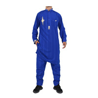 Jalabiya Islámica para Hombre, Transpirable, de Manga Larga, con Pantalones, Estilo Africano, Thobe para Rezar