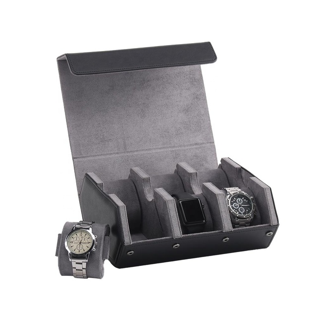 Manufacturer Personalized Stylish Pu Leather 6-Slot Watch Roll Storage Case with Brand Customization