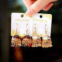 Boucle D'oreille style ethnique turque avec perles colorées pour femmes, bijoux féminins Vintage, en or, petite cloche, style indien