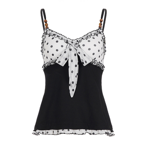 เสื้อครอปแขนกุดทรงเอไลน์ แต่งระบาย ผ้าถักลายจุดสีสันสดใส สไตล์สาวหวานตะวันตก  ตกแต่งด้วยลูกปัด  แฟชั่นสตรีทแวร์ Y2K  ชายเสื้อทรงบาน - Product Image 6