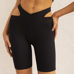 Pt Sports cousu femmes shorts tissu côtelé style V forme taille évidé maille conception mince filles portent - Product Image 1