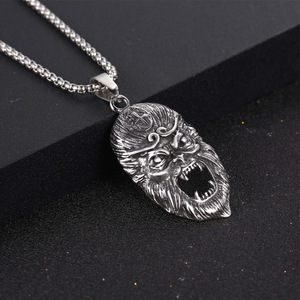 <b>Titanium</b> Steel Monkey King Pendant Necklace Men's Buddha Face Design SP890 - Product Image 4