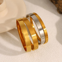 Bracelet jonc en acier inoxydable plaqué or 18 carats pour femme, lisse, plat, large, articulé, mélange or et argent, vente en gros OEM