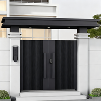 Portail double battant vertical en aluminium de luxe, noir, pour cour, avec serrure numérique intelligente et design personnalisé