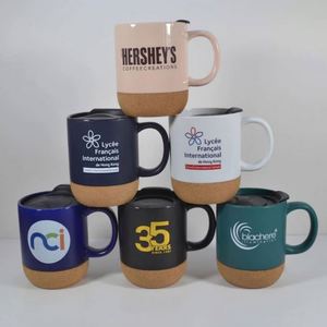 Custom Logo Personalized Gift Stoneware Cup Office Home Indoor Milk Coffee Drinks Ceramic Mug with Cork Base and <b>Sliding</b> Lids - Product Image 5