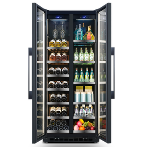 NE-425J-8 Custom logo Dual Zone Double Doors Display Wooden Shelves Wine Beverage Refrigerator Wine <b>Fridge</b> with Light - Product Image 6
