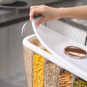 Containers Plastic Hot Sell Dry Food Storage Containers Dispenser 6 Grids Grain Rice Plastic Storage Box Open Lids Cereal Seal Pot