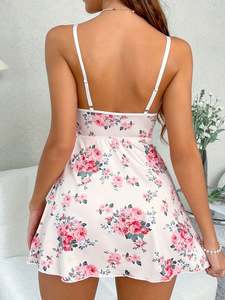 Sfy3948 Primavera Verano 2025 Camisón Floral de Seda Láctea con Encaje en Contraste y Cuello en V para Mujer, Lencería Erótica Transpirable y Transparente - Product Image 3