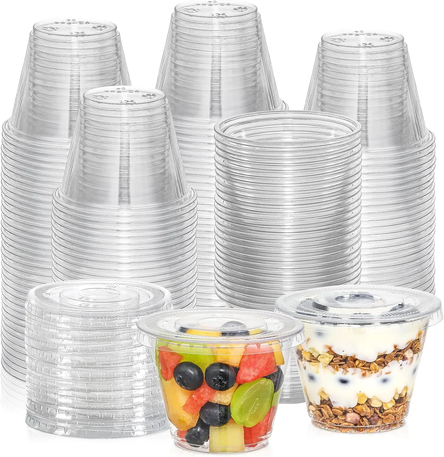 Yüksek kaliteli gıda sınıfı 9oz PP gıda konteyner plastik bardak tek kullanımlık şeffaf plastik bardaklar plastik bardak s düz kapaklı hiçbir delik