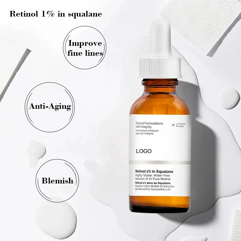 ขายส่งธรรมดา Anti Wrinkle Retinol 1% Squalane เซรั่มต่อต้านริ้วรอยจุดด่างดำ Skin Care Serum สำหรับใบหน้า