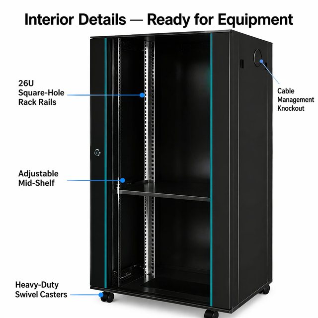 Wall Mount 26u 19 Inch Server Rack Cold Rolled Steel Network Cabinet Indoor Enclosure Disassemble Frame Factory Custom