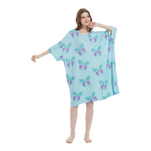 بيع بالجملة بيجامات ناعمة للكبار صيفية جديدة للتبريد أثواب ليلية قصيرة الأكمام قمزة نوم كبيرة الحجم مع جيب - Product Image 5