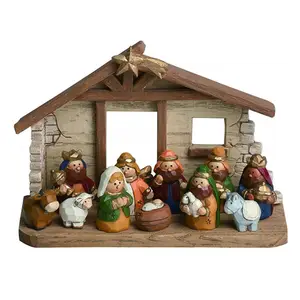 Polyresin/Resina natività Set stabile natività In Miniatura Per Bambini Presepe con Creche, Set di 12 Rearrangeable Figure