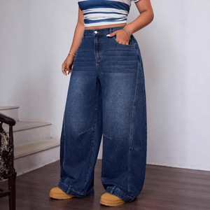 Nuevos jeans de pierna ancha con corte curvo de talla grande europeos y americanos 2026 al por mayor para ropa de mujer - Product Image 2