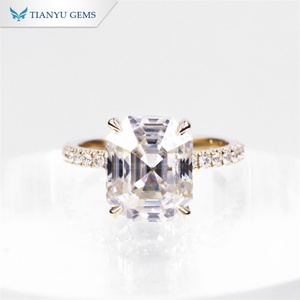 Tianyu nueva llegada Long Asscher DEF Moissanite 14K 18K anillo de oro amarillo Moissanite anillo de compromiso para mujeres - Product Image 2